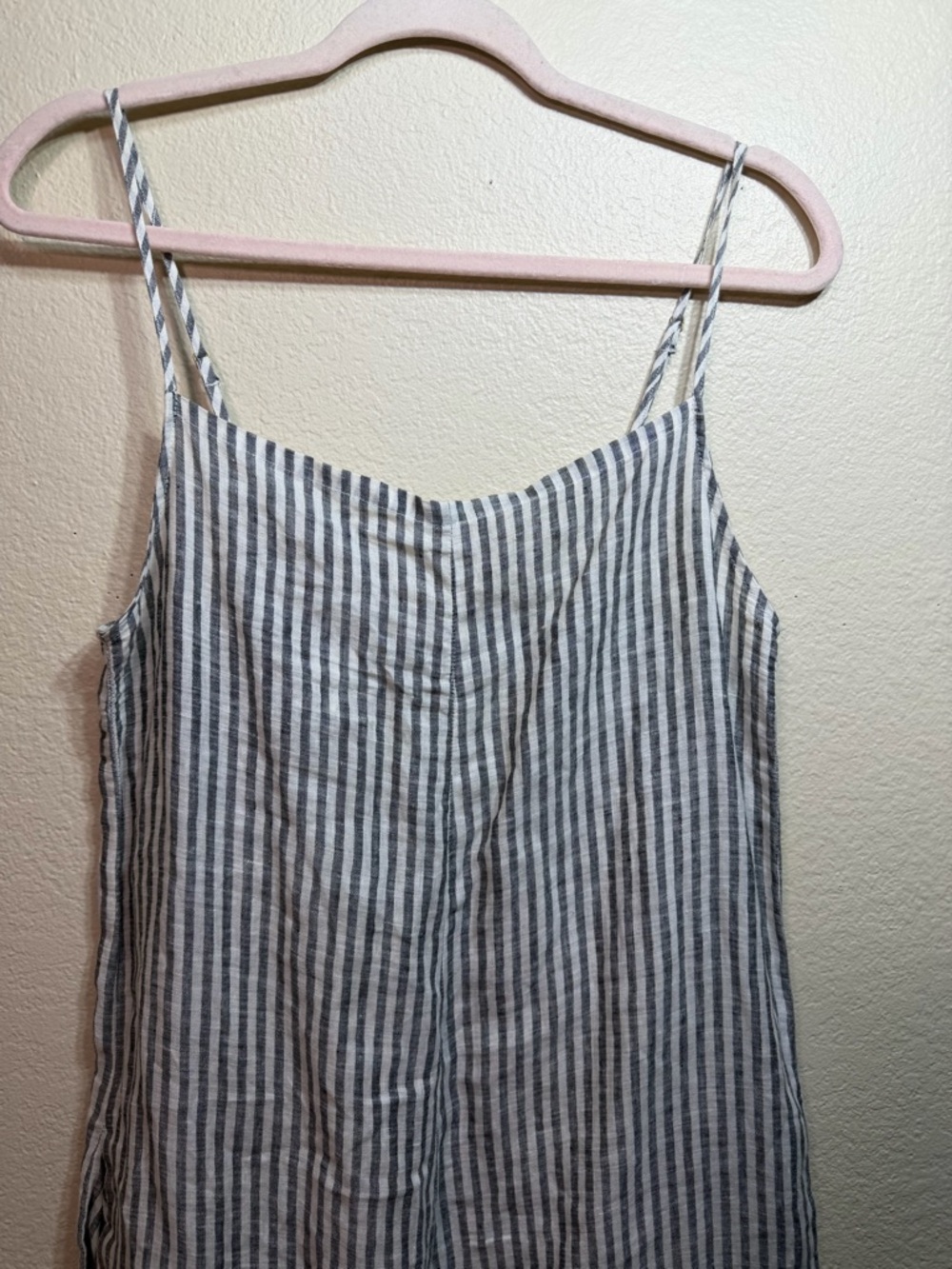 VITAMIN A LINEN Blue STRIPE CAPRI JUMPSUIT Size 4 Spring Summer Beach - Picture 5 of 6